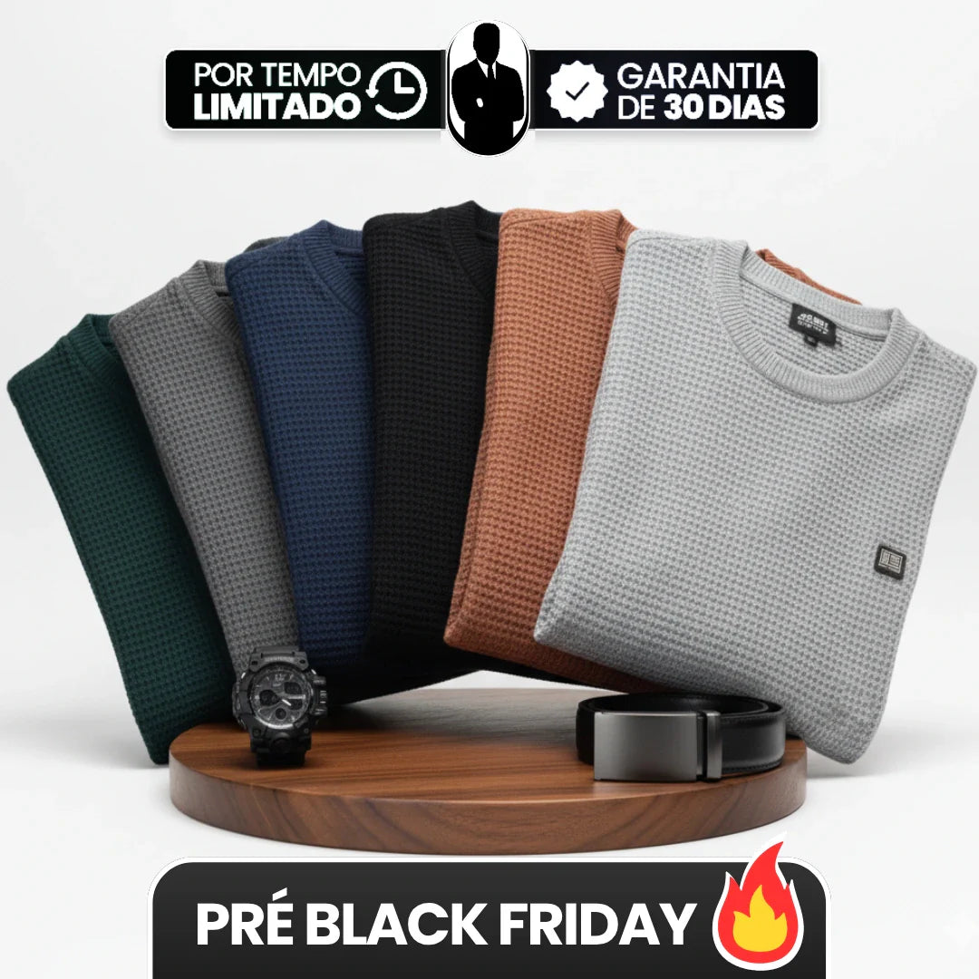 [Leve 6, Pague Só 3] Suéter Masculino Texturizado Sedrax em Malha de Seda Gelo, Viscose e Spandex + BRINDES: Relógio e Cinto