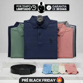 [Leve 6, Pague Só 3] Camisa Polo Ventura Masculina em Algodão, Poliéster e Elastano com Microtextura Geométrica, Botões Frontais e Logo Bordado + BRINDES